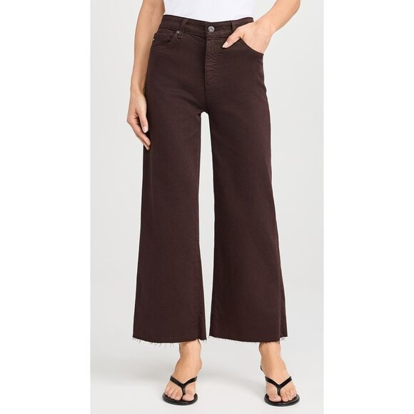 AG Saige Wide Leg Crop Jeans Brown Denim Raw Hem Size 24 Women's - Picture 1 of 5